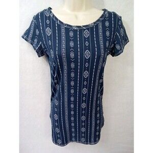 Pinc Women medium blue white short‎ sleeve Round Neck Pullover